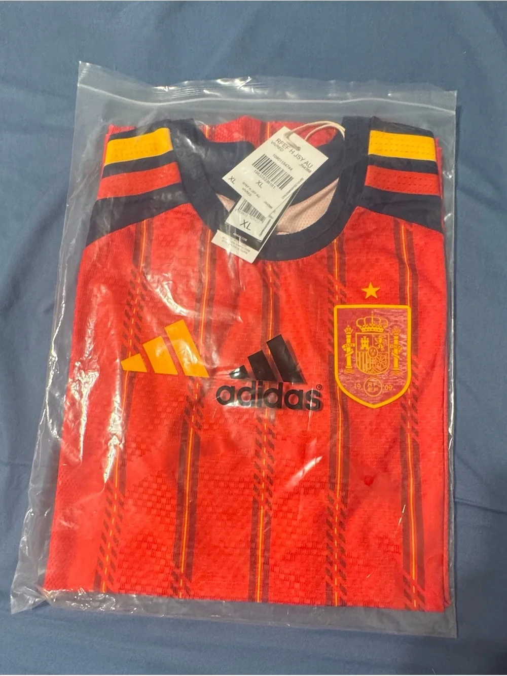 adidas Red Spain Football Jersey with Yellow and Navy Accents